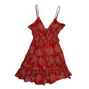 Angie Floral Sleeveless Cutout Mini Dress Women Medium Red Tie Back Bohemian